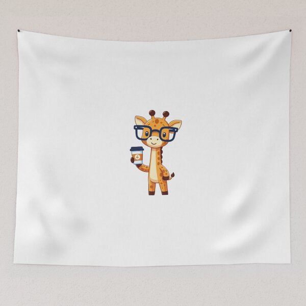 Item preview, Cartoon Giraffe Standing with Coffee Cup and Glasses designed and sold by Confuzz1ed.