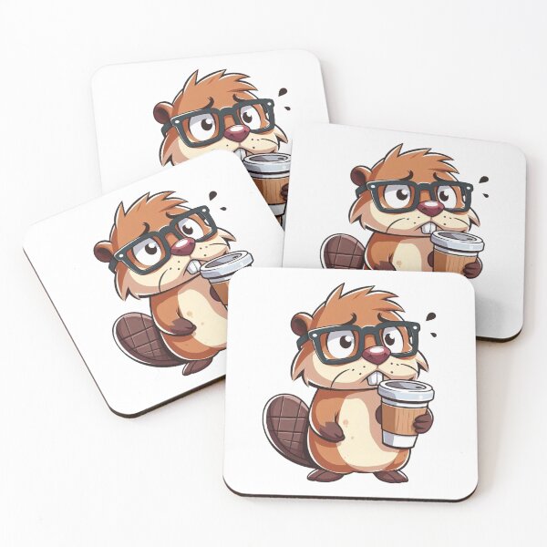 Item preview, Stressed Cartoon Beaver Standing with Coffee and Glasses designed and sold by Confuzz1ed.