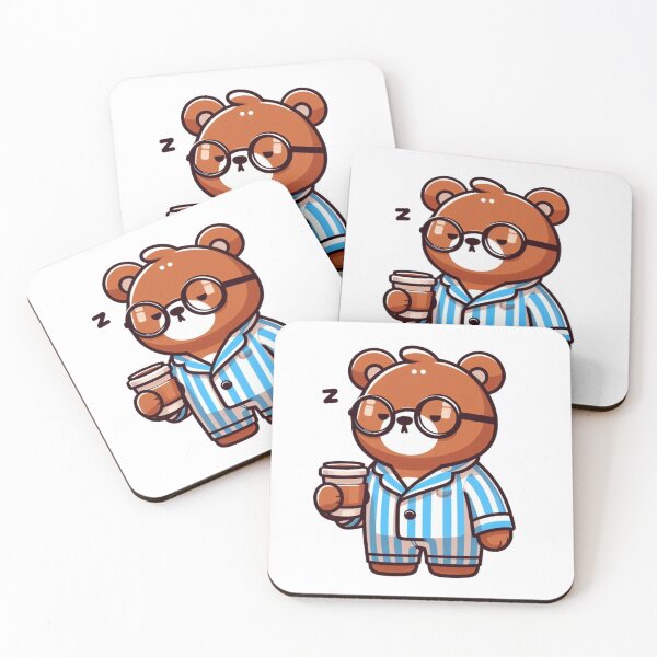 Item preview, Sleepy Cartoon Bear in Pajamas with Coffee and Glasses designed and sold by Confuzz1ed.