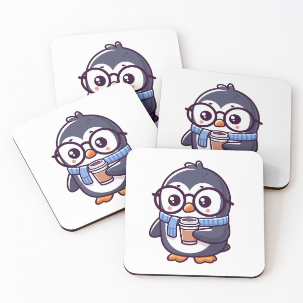 Item preview, Anxious Cartoon Penguin with Coffee Cup and Glasses designed and sold by Confuzz1ed.