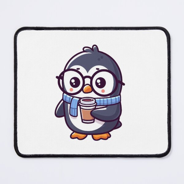Item preview, Anxious Cartoon Penguin with Coffee Cup and Glasses designed and sold by Confuzz1ed.