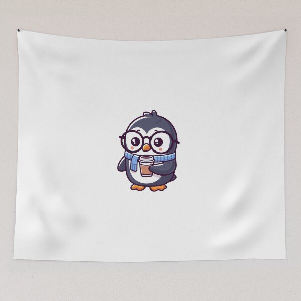 Item preview, Anxious Cartoon Penguin with Coffee Cup and Glasses designed and sold by Confuzz1ed.