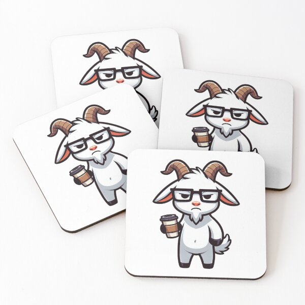 Item preview, Grumpy Cartoon Goat Holding Coffee in Glasses designed and sold by Confuzz1ed.