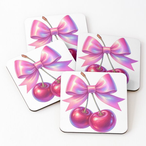 Item preview, Glossy Pink Bow with Juicy Cherries Cute Fruit Design designed and sold by ArtfulWeave.