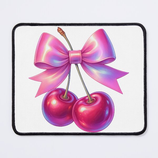 Item preview, Glossy Pink Bow with Juicy Cherries Cute Fruit Design designed and sold by ArtfulWeave.