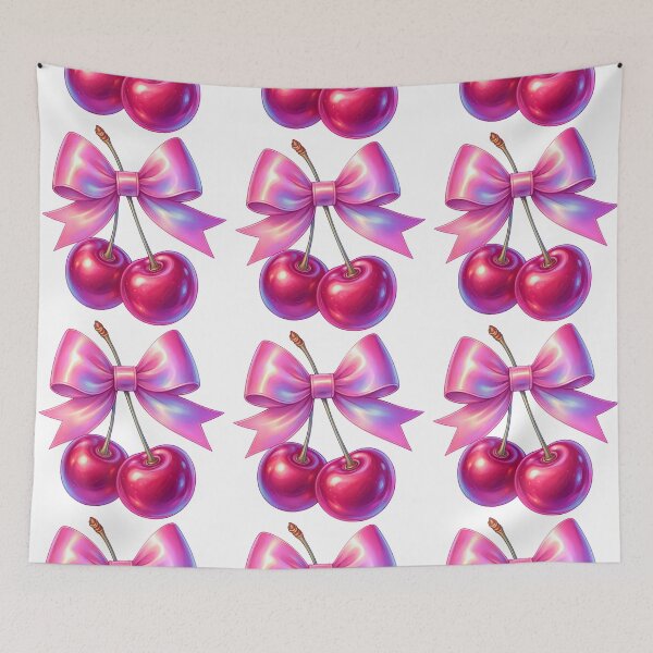 Item preview, Glossy Pink Bow with Juicy Cherries Cute Fruit Design designed and sold by ArtfulWeave.