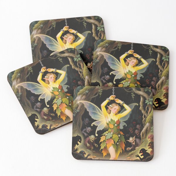 Item preview, Chained magical Fairy surrounded by evil goblins Fey Folk art designed and sold by Vintage Designs +.