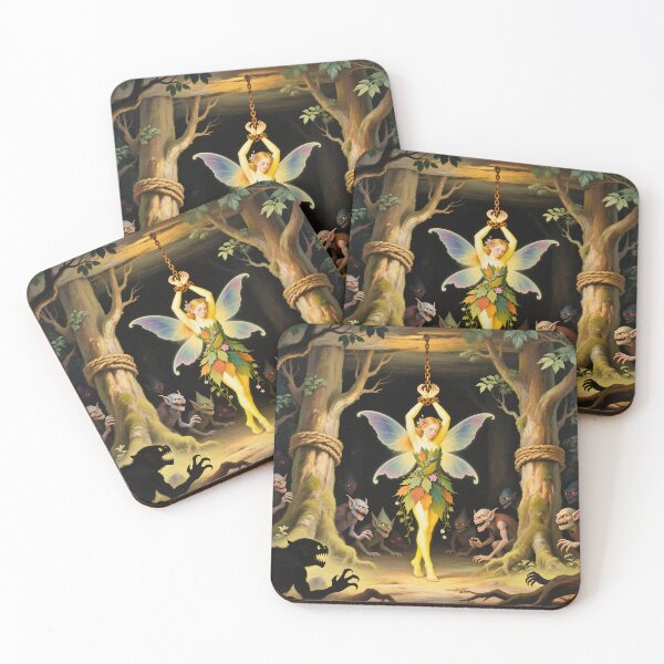 Item preview, Chained magical Fairy surrounded by evil goblins Fey Folk art designed and sold by Vintage Designs +.