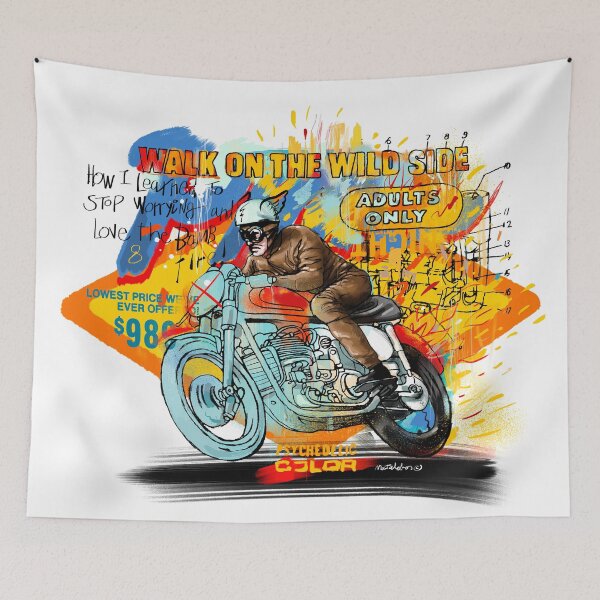 Item preview, Walk on the Wild Side – Retro Motorcycle Art with Psychedelic Style designed and sold by Matalobos /  Retro Art & Classic Machines.