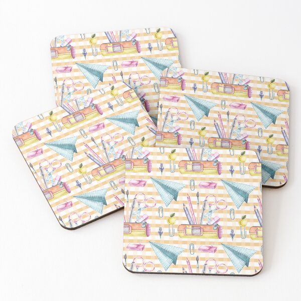 Item preview, Watercolor School Supplies & Paper Airplane Pattern – Gingham Back-to-School Notebook designed and sold by FestivityFinds.