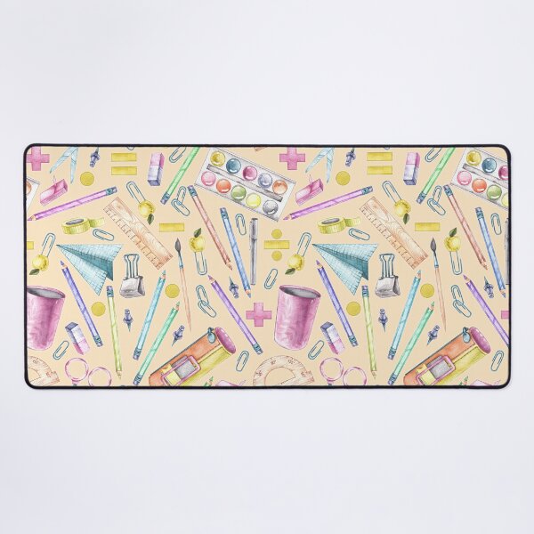 Item preview, Whimsical Watercolor School Supplies Desk Mat – Paper Airplane & Stationery Pattern designed and sold by FestivityFinds.