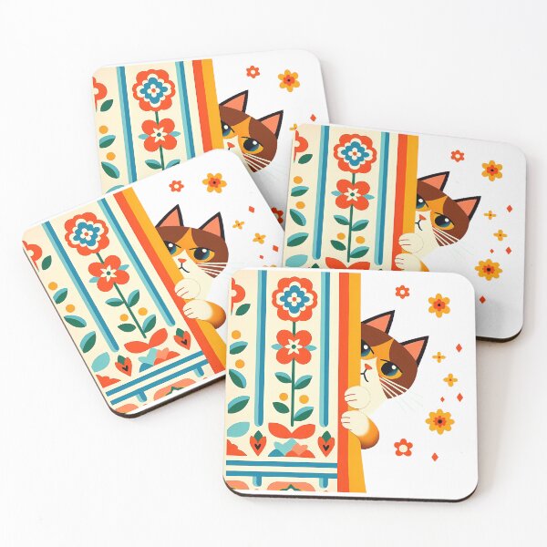 Item preview, I Saw That Cat - Sneaky Peeking  - Cat Scandinavian Folk Art by heidiannemorris © designed and sold by FOLK ART FUSION.