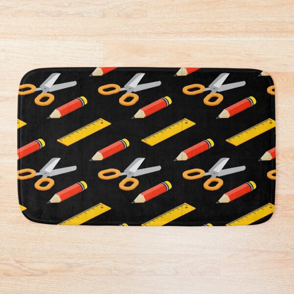 Item preview, Bold Pencil, Scissors & Ruler Pattern – Minimal School Supplies Desk Mat on Black designed and sold by FestivityFinds.
