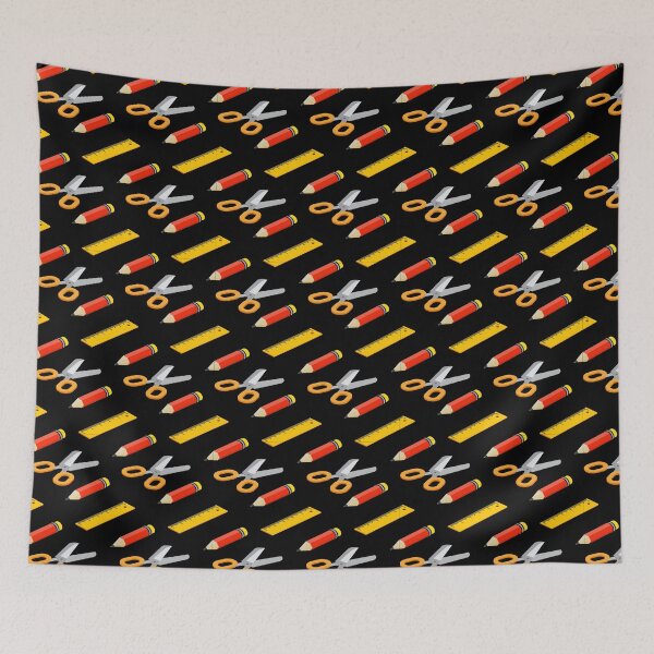 Item preview, Bold Pencil, Scissors & Ruler Pattern – Minimal School Supplies Desk Mat on Black designed and sold by FestivityFinds.