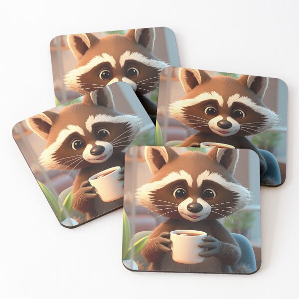Item preview, Adorable Cozy Raccoon Character Enjoying Coffee at a Cafe, Charming Gaming Style Illustration designed and sold by Jayara [Born To Reign].