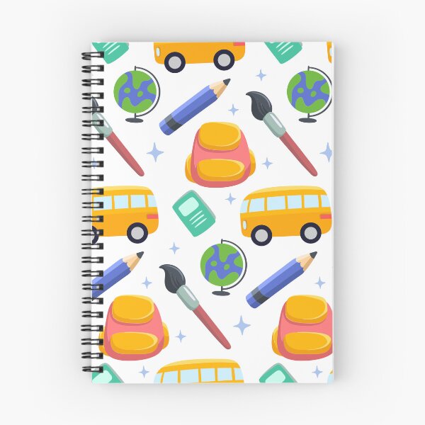 Aperçu de l'œuvre Bus jaune, globe et fournitures scolaires – Cahiers mignons pour enseignants et élèves créée et vendue par FestivityFinds.