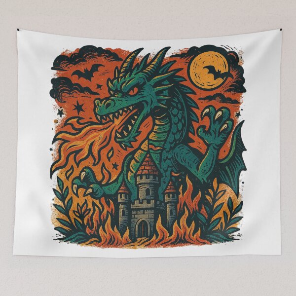 Item preview, Fire Breathing Dragon Castle Shirt designed and sold by FunnyTshirtGuy.