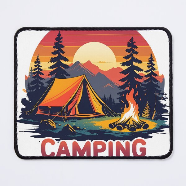Item preview, Camping Adventure – Retro Flat 2D Vector of Tent, Campfire & Sunset Mountains | Outdoor Nature Gift designed and sold by LoliDesignShop.