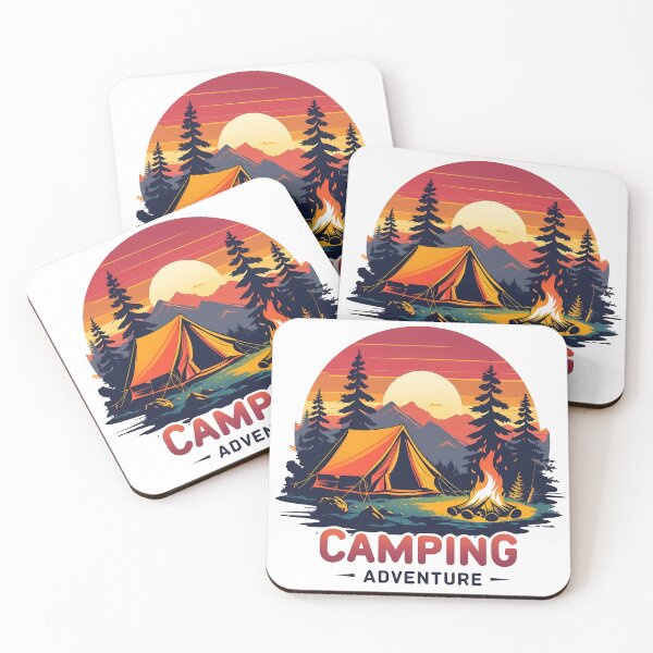Item preview, Camping Adventure – Retro Flat 2D Vector of Tent, Campfire & Sunset Mountains | Outdoor Nature Gift designed and sold by LoliDesignShop.
