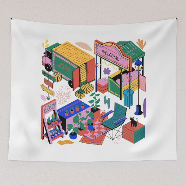 Item preview, Colorful Farmers Market Illustration – Vibrant Retro Outdoor Market Scene designed and sold by lunacustomsph.