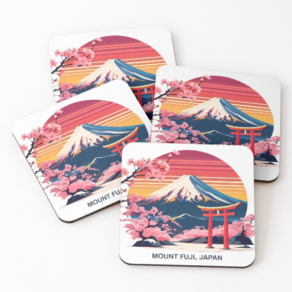 Item preview, Mount Fuji Japan – Retro Flat 2D Sunset Vector with Cherry Blossoms & Red Torii | Travel Japan Art designed and sold by LoliDesignShop.