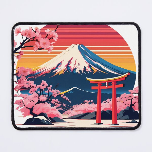 Item preview, Mount Fuji Japan – Retro Flat 2D Sunset Vector with Cherry Blossoms & Red Torii | Travel Japan Art designed and sold by LoliDesignShop.