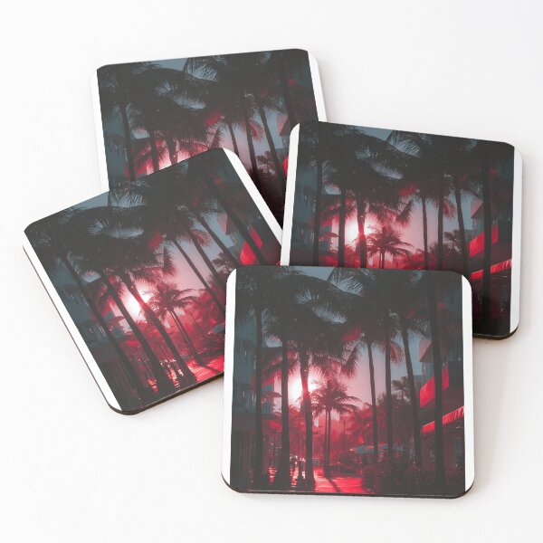 Item preview, Miami Red Sunset Cityscape – Cinematic Tropical Noir Vibes designed and sold by LoomisDreams.