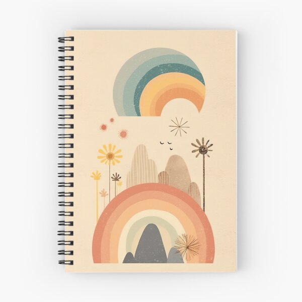 Item preview, Minimalist Retro Rainbows and Mountains – Boho Pastel Landscape Art designed and sold by StudioDina.