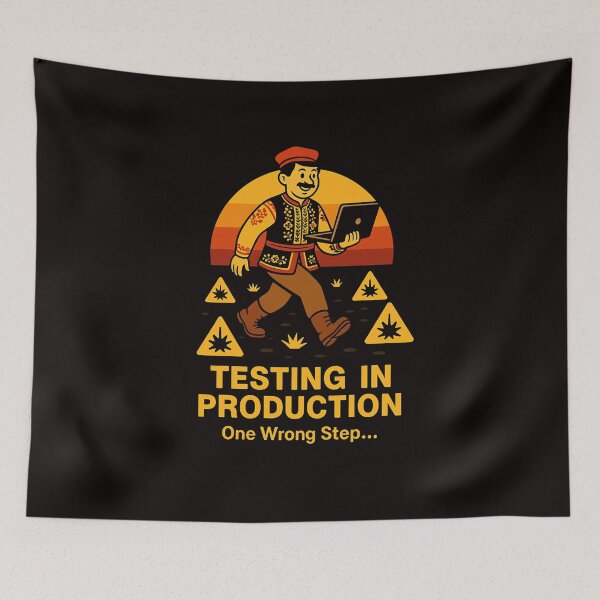 Item preview, Test In Production Funny Developer Sign designed and sold by Lunari Prints.