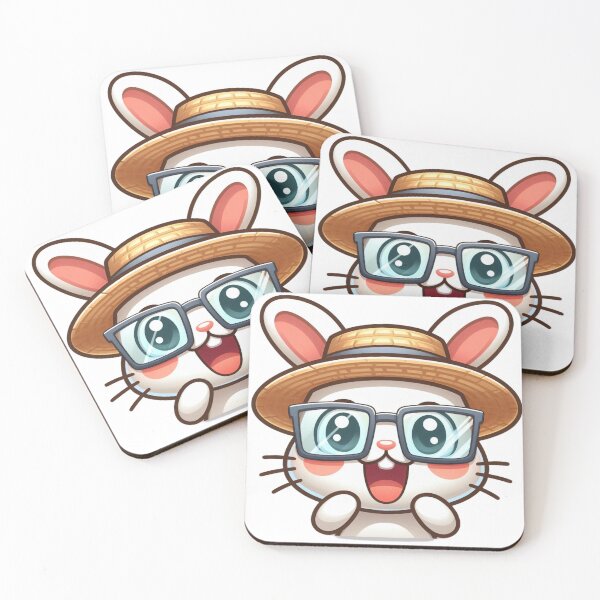 Item preview, Excited Cartoon Bunny in Straw Hat and Glasses designed and sold by Confuzz1ed.