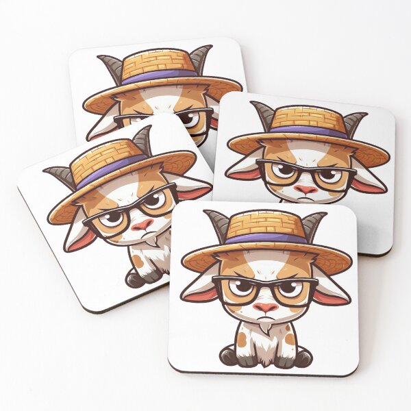 Item preview, Grumpy Cartoon Goat in Glasses and Straw Hat designed and sold by Confuzz1ed.