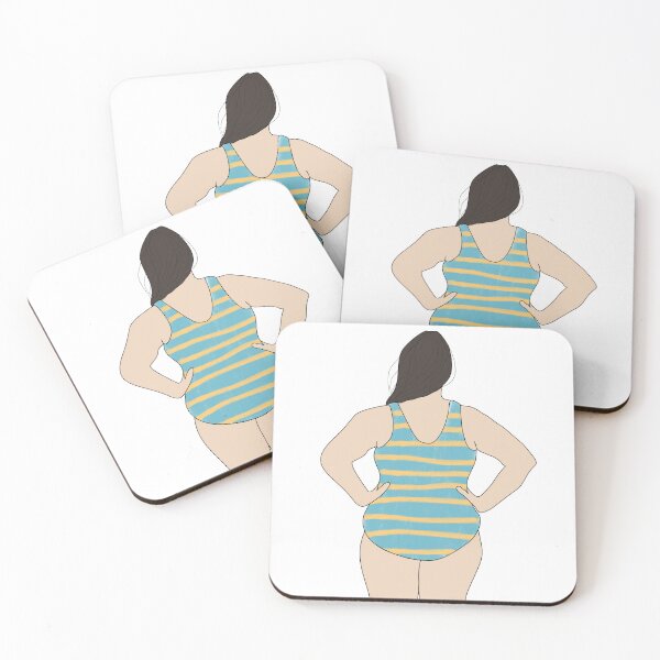 Artikelvorschau, Badeanzug Rücken Body Positivity Blasse Haut Blau und Gelb Streifen entworfen und verkauft von spooniecentral.