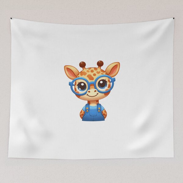 Item preview, Happy Cartoon Giraffe in Glasses and Blue Overalls designed and sold by Confuzz1ed.