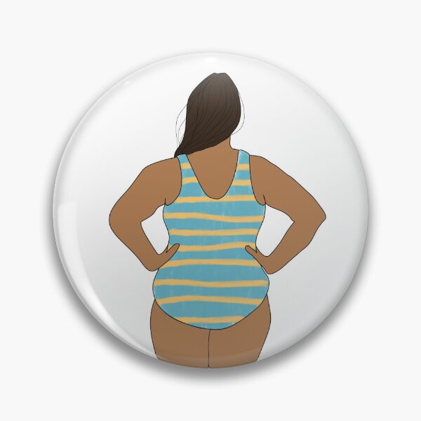 Item preview, Swimsuit Back Body Positivity Brown Olive Skin Blue and Yellow Stripes designed and sold by spooniecentral.