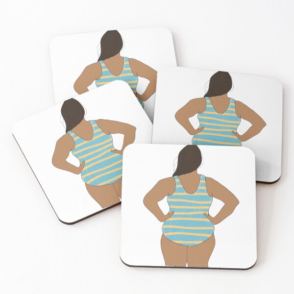 Item preview, Swimsuit Back Body Positivity Brown Olive Skin Blue and Yellow Stripes designed and sold by spooniecentral.