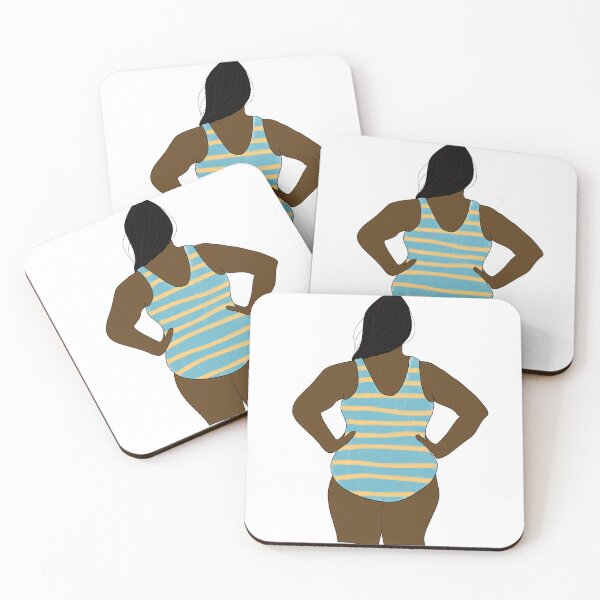 Item preview, Swimsuit Back Body Positivity Dark Brown Skin Blue and Yellow Stripes designed and sold by spooniecentral.