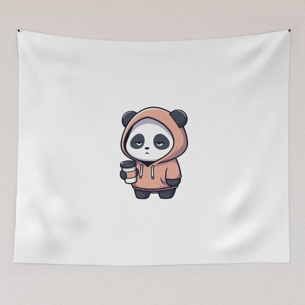 Item preview, Exhausted Cartoon Panda in Hoodie with Coffee Cup designed and sold by Confuzz1ed.
