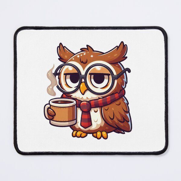 Item preview, Sleepy Cartoon Owl with Round Glasses and a Coffee Cup designed and sold by Confuzz1ed.