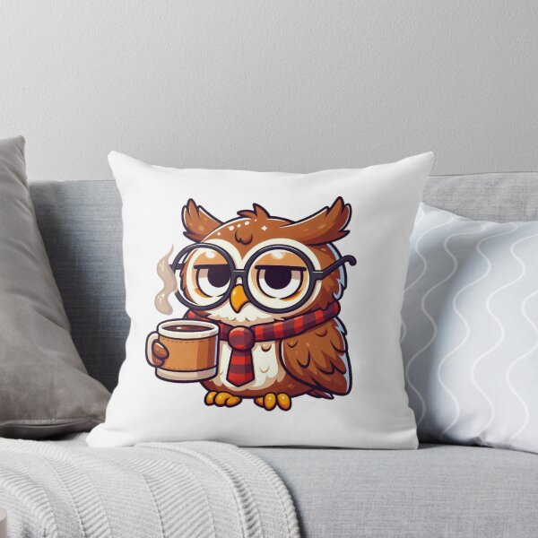 Item preview, Sleepy Cartoon Owl with Round Glasses and a Coffee Cup designed and sold by Confuzz1ed.