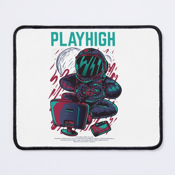 Item preview, "PLAYHIGH" – Retro-Futuristic Astronaut Gamer with Cosmic Background designed and sold by TeesHearts100.