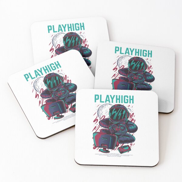 Item preview, "PLAYHIGH" – Retro-Futuristic Astronaut Gamer with Cosmic Background designed and sold by TeesHearts100.