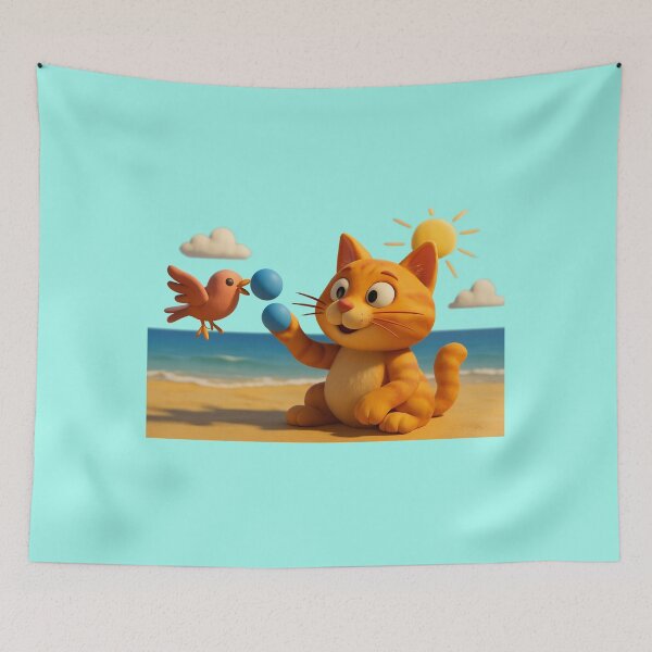 Item preview, Cat & Bird – Beach Day Fun designed and sold by LittleCountess.
