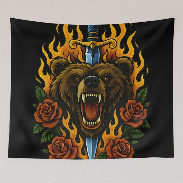 Item preview, Flaming Bear Dagger Rose Tattoo designed and sold by Shoot-The-Moon.
