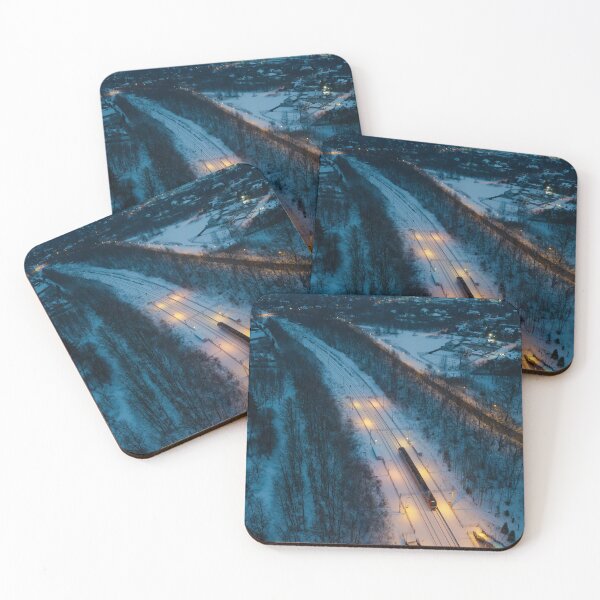 Item preview, Aerial View of Winter Railway Station at Dusk Near Łódź designed and sold by minstr3l.