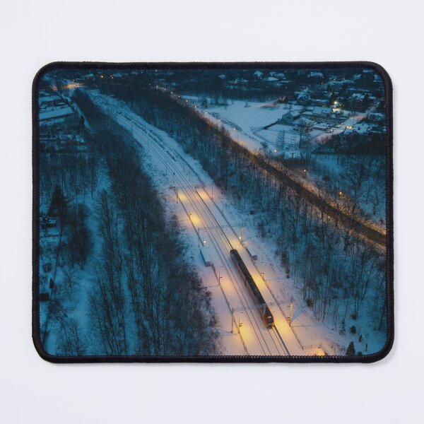 Item preview, Aerial View of Winter Railway Station at Dusk Near Łódź designed and sold by minstr3l.
