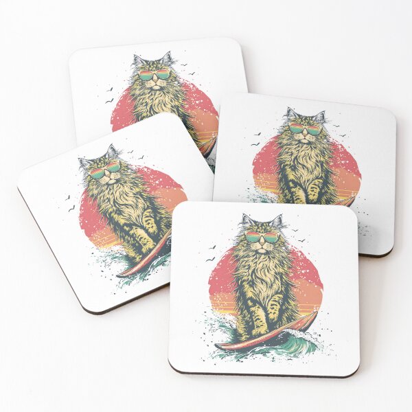 Item preview, Cool Surfing Cat Sunset | Retro Beach Vibes designed and sold by MiraCatMiraCle.