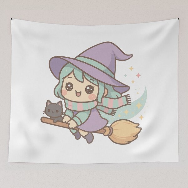 Item preview, Starry Witch & Cat – Kawaii Halloween designed and sold by POPDOTSHOP.