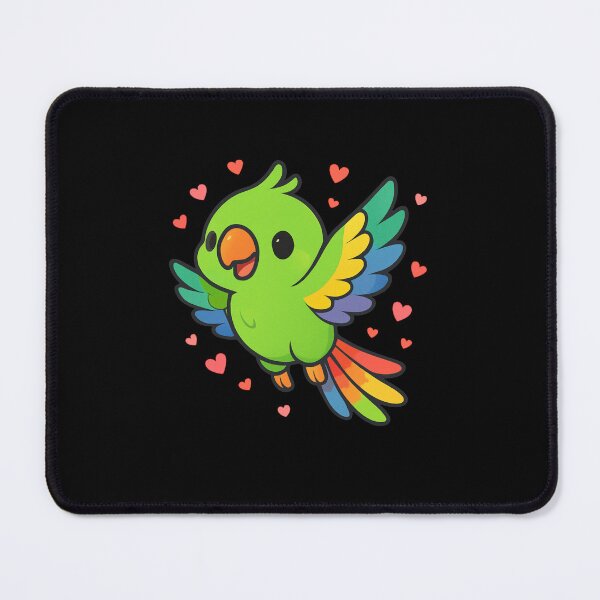 Item preview, Pixie the Parrot – Vibrant Parrot with Rainbow Tail Flying Through Heart Confetti designed and sold by ColorSplash123.