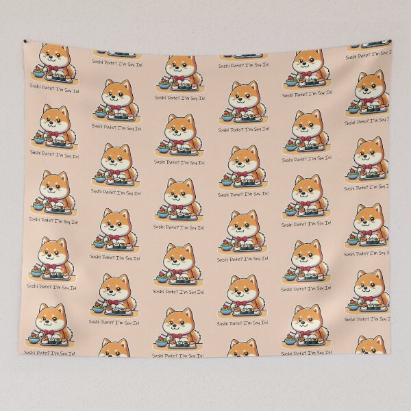 Item preview, Charming Shiba Inu enjoying Sushi Date designed and sold by PetsClan.