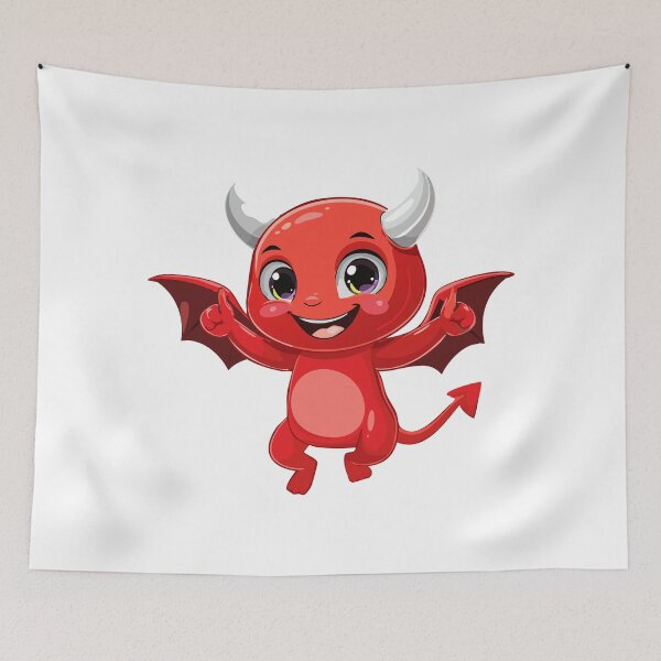 Item preview, Cute cartoon flying devil, Evil laughing devil, red demon, red Devil illustration, designed and sold by Danler.